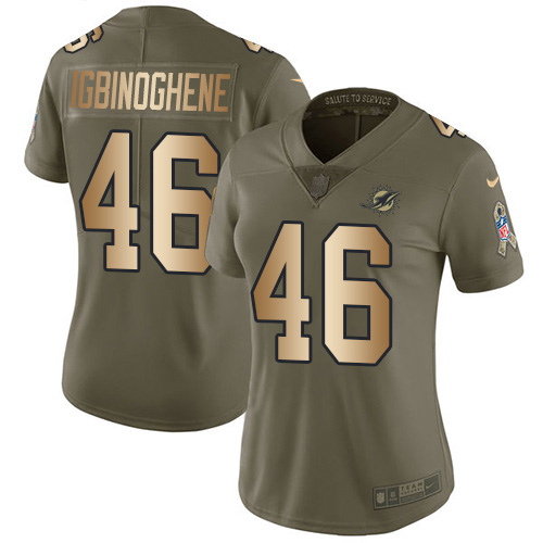Nike Miami Dolphins #46 Noah Igbinoghene Olive Gold Women Stitched NFL Limited 2017 Salute To Service Jersey